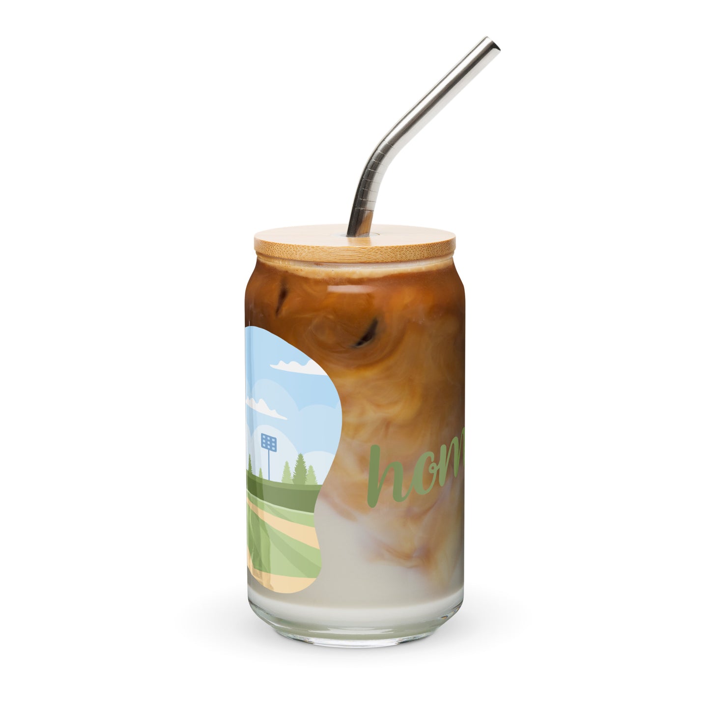 Home Sweet Home Can-Shaped Glass with Lid and Straw