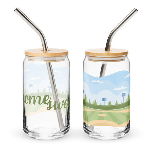 Home Sweet Home Can-Shaped Glass with Lid and Straw